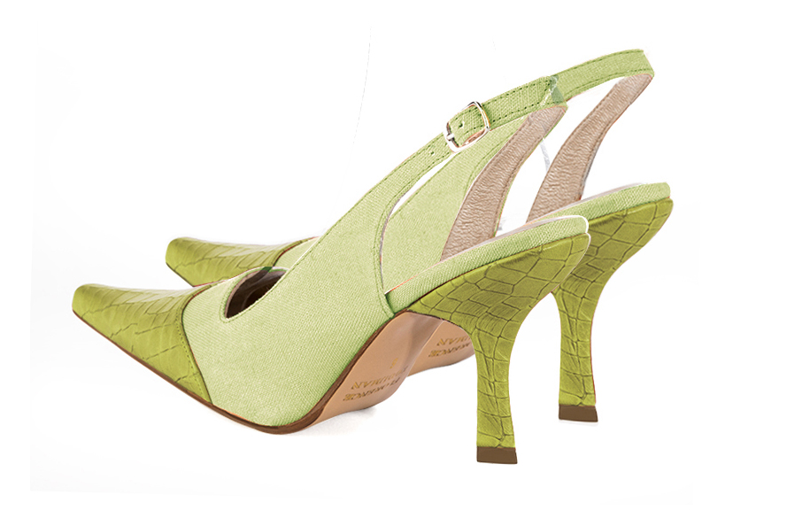 Pistachio green women's slingback shoes. Pointed toe. High spool heels. Rear view - Florence KOOIJMAN